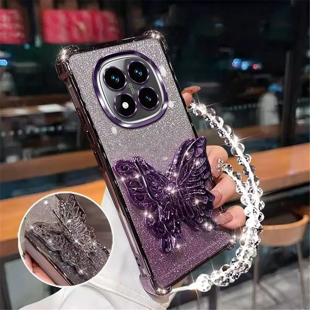 Funda de teléfono con soporte plegable de mariposa para Honor 400 Lite 200 Pro 200 300 100 90 80 70 60 50 SE, funda brillante a prueba de golpes - imagen 5