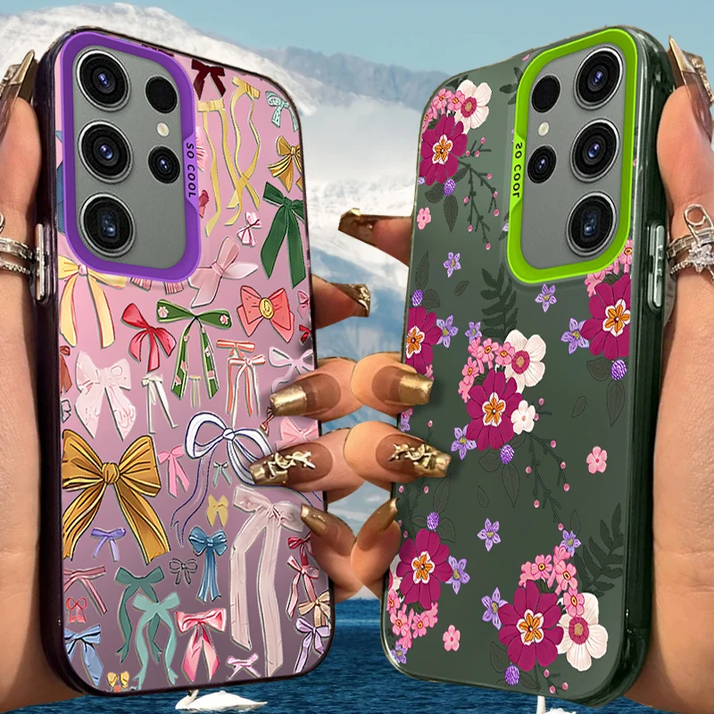 Funda esmerilada con lazo estético para Samsung Galaxy S25 S24 S23 S22 Ultra S21 Plus S20 FE A73 A72 A71 A56 A55 A54 A53 cubierta acrílica