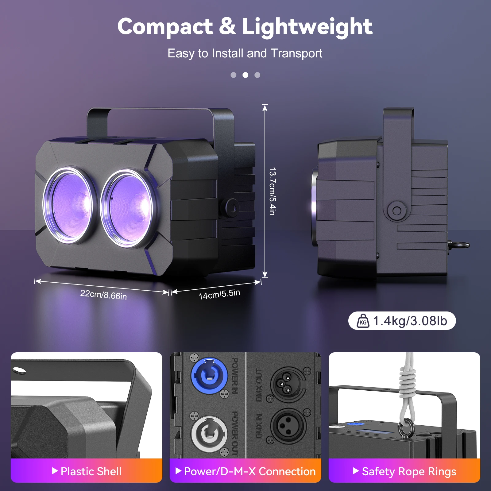 U'King 4 Uds RGBW COB luces LED de teñido Par luces elevadoras de 2 ojos DMX512 luces de escenario activadas por sonido para eventos fiesta boda Club Bar - imagen 5