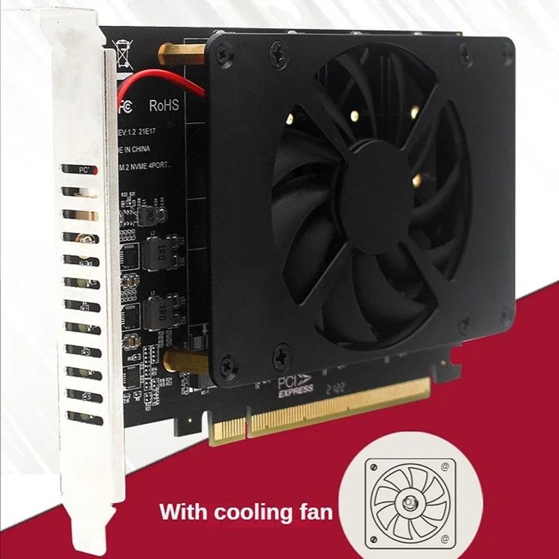 Pcie 4,0 3,0 X16 NVMe tarjeta RAID SSD de 4 discos M.2 M Key placa base PCI-e 16x adaptador de expansión de matriz tarjeta dividida con ventilador de refrigeración