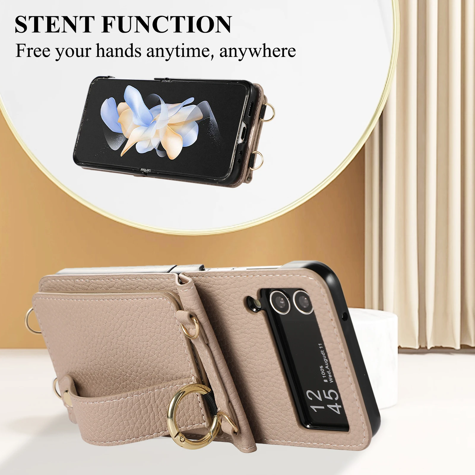 Funda de cuero Galaxy Z Flip - cordón y soporte para anillo bolsillo - imagen 5