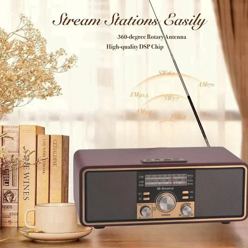 Radio portátil vintage de madera AM/FM/SW Radio de 3 bandas con puerto USB/TF Radio doméstica Altavoces Bluetooth para el hogar y al aire libre - imagen 4