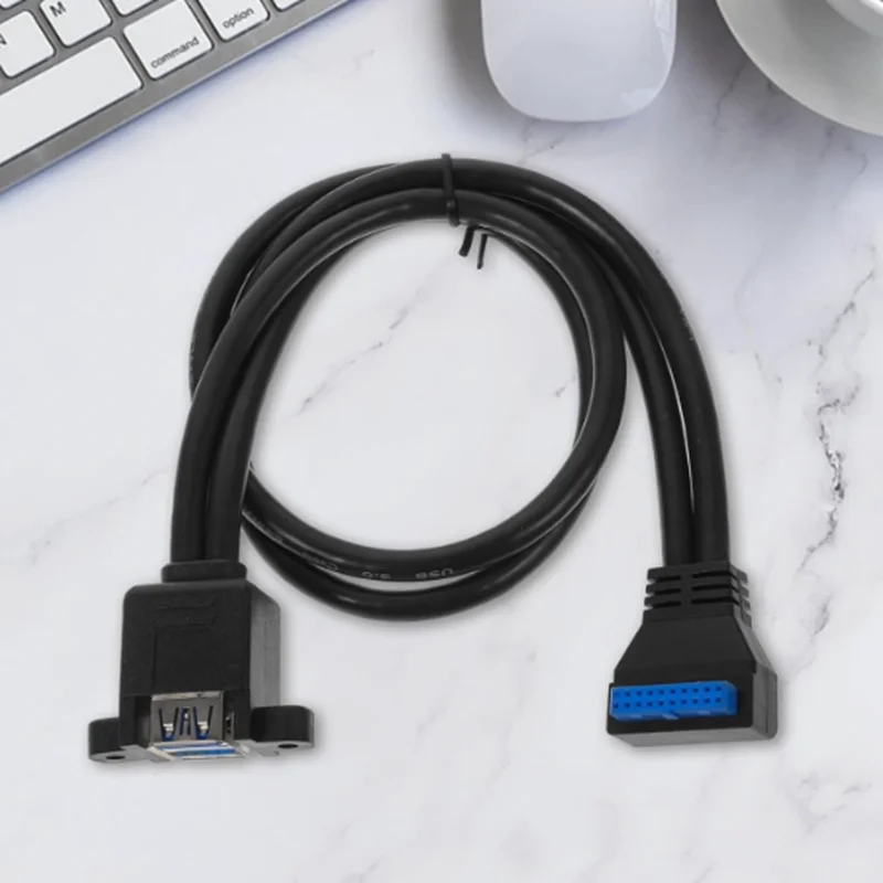 30cm 20 pines 19 pines codo de 90 grados a USB 3,0 Cable de instalación roscado hembra de doble puerto para instalación de placa base de computadora