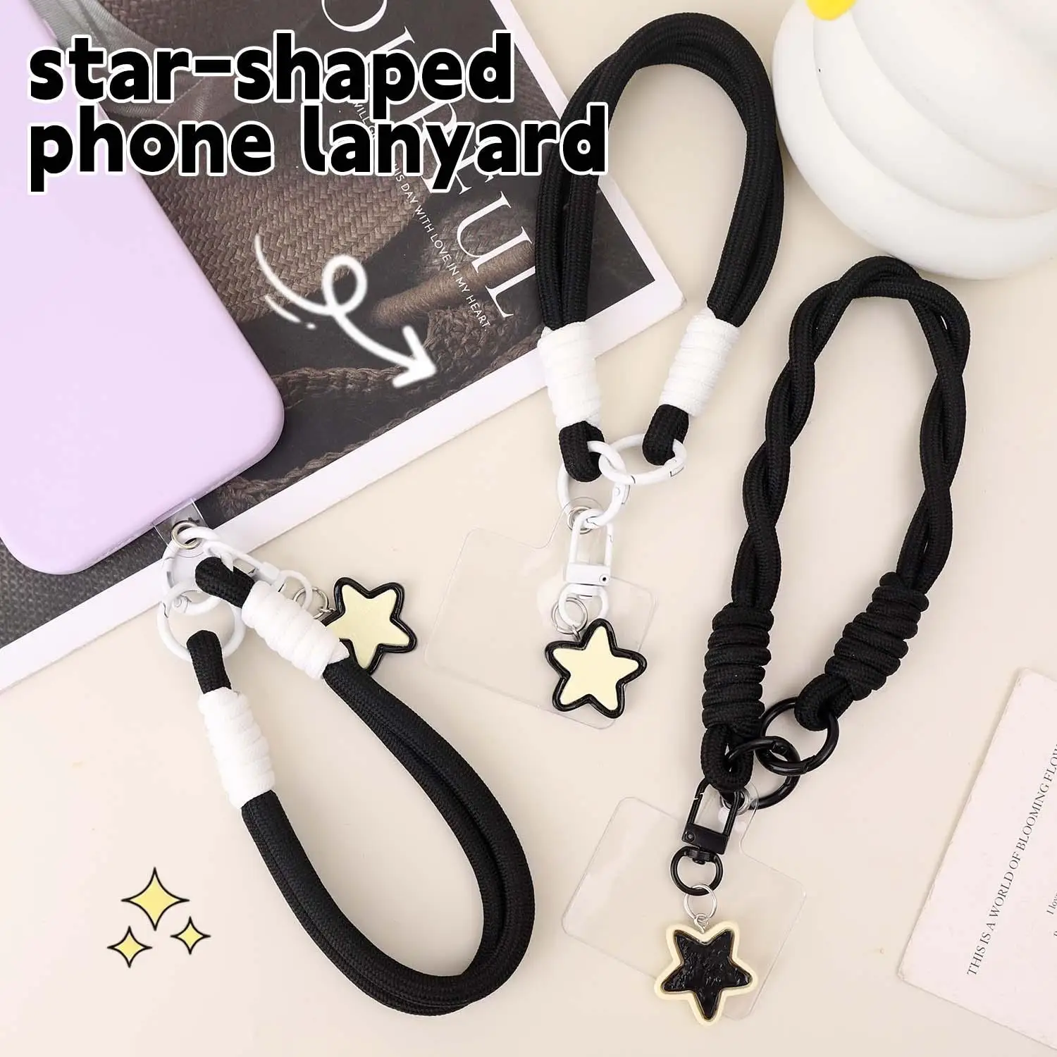 Llavero con correas de muñeca de estrella creativa, cordón para teléfono móvil para iPhone, Samsung, Xiaomi, Huawei, teléfonos móviles, dijes de cuerda de mano - imagen 2