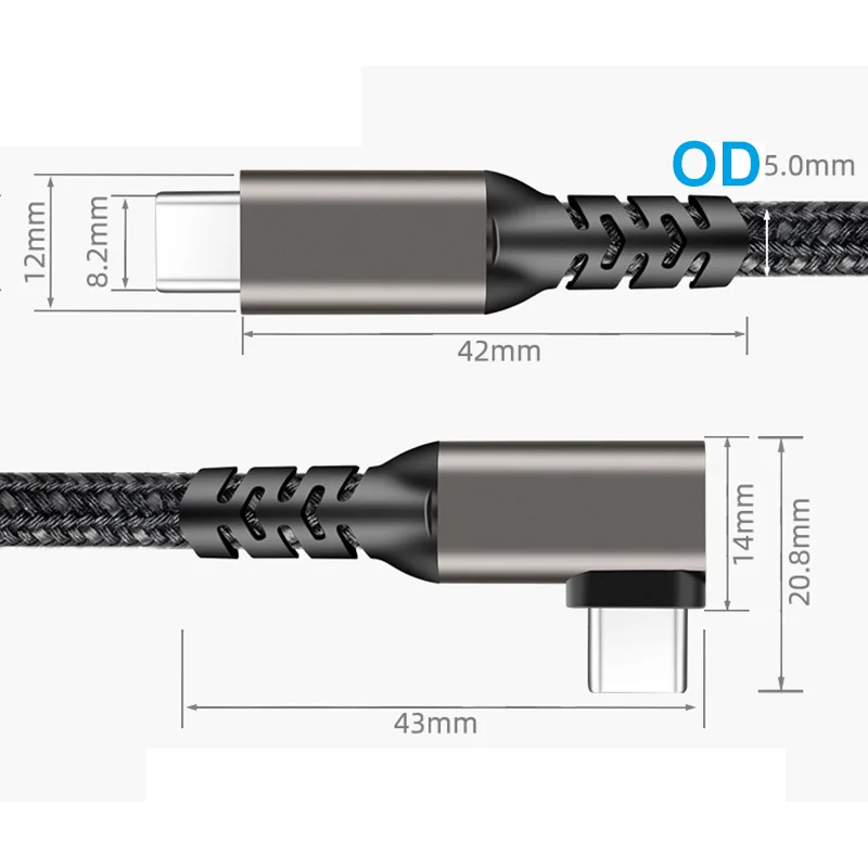 USB 3,2 PD 100W 5A Cable curvo tipo C 90D Bend HD 4K 60Hz 20Gbps USB-C Gen2 Cable de datos para portátiles Macbook Pro Nintendo - imagen 2