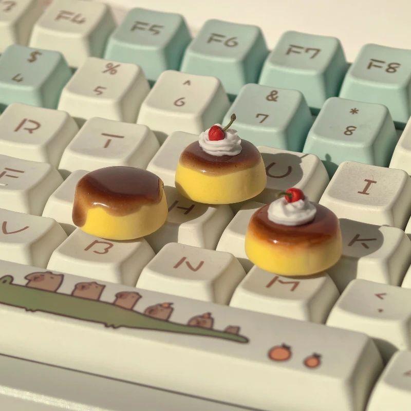 Juego de teclas con tema de pudín de caramelo, teclas artesanales de resina 3D, teclas originales personalizadas hechas a mano para accesorios de teclado mecánico - imagen 4