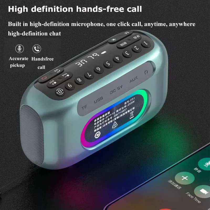 Mini Radio FM portátil para exteriores, grabadora de altavoz Bluetooth de graves pesados con pantalla LED, manos libres inalámbricas, reproductor de música MP3 USB TF - imagen 5
