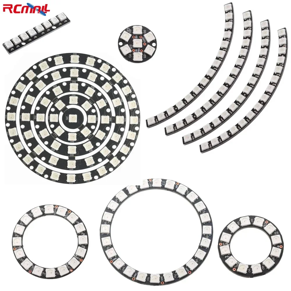 Anillo LED WS2812B 5050 RGB 7/8/12/16/24/60 Bits lámpara de luz con controladores integrados WS2812 para Arduino Raspberry Pi