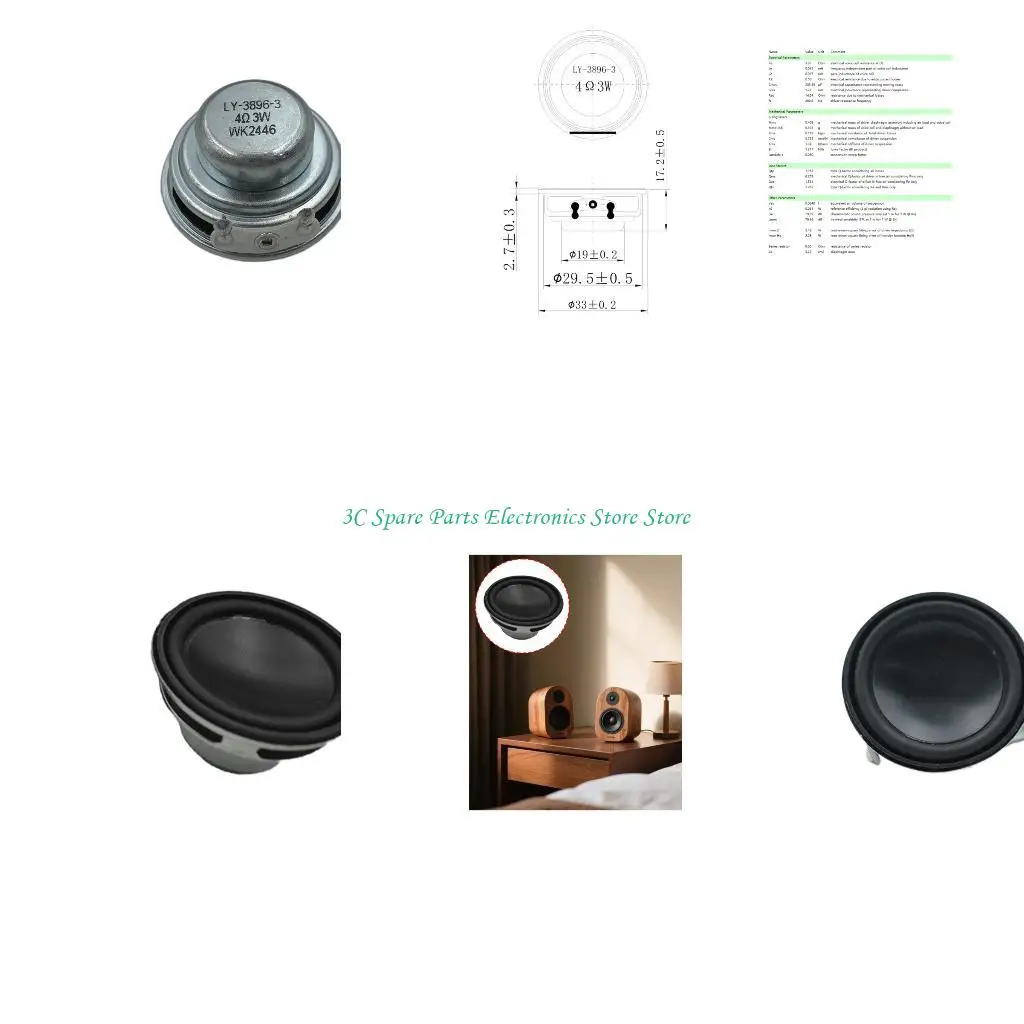 SZ 33 mm Controlador altavoces 4ohm 3w Bordes altavoz para sistema sonido