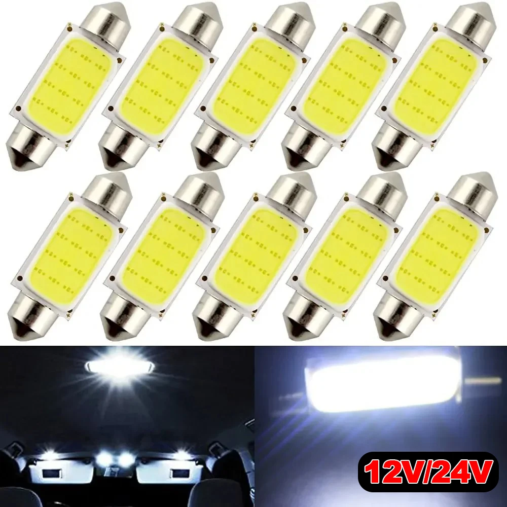 10 unids/lote C5W bombilla LED festón 31/36/39/41mm 12V 24V COB 6500K luces de lectura de cúpula Interior de coche blanco lámpara de matrícula de maletero T - imagen 2
