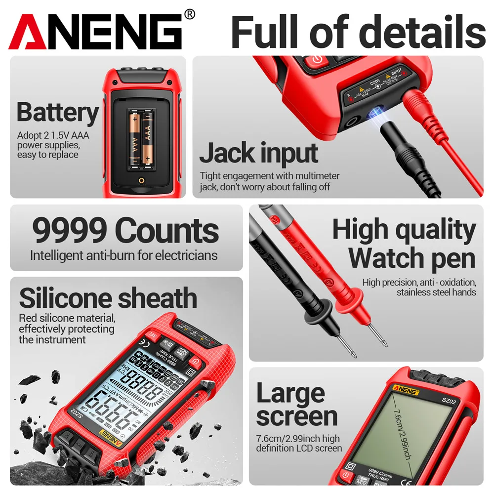 Multímetro Digital inteligente ANENG medidor de capacitancia de voltaje CA/CC 6000 recuentos herramientas de prueba de transistores de resistencia de temperatura eléctrica automática - imagen 4