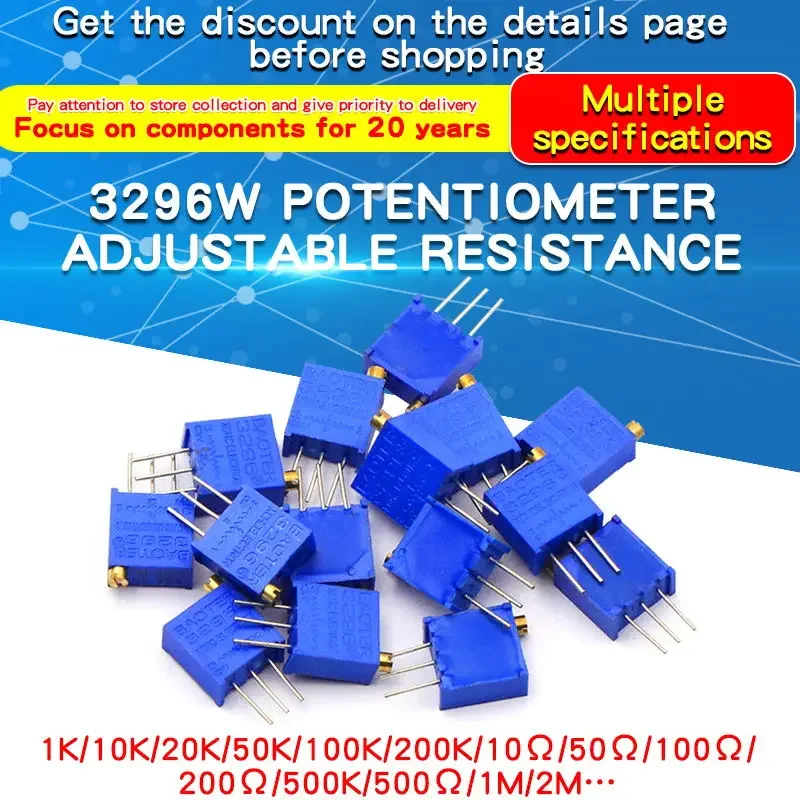10 Uds 3296 Kit de potenciómetro recortador alta precisión 3296W resistencia Variable 10-1KOhm 10R 50R 1k 2k 5K 10K 20K 50K 100K 200k 500k - imagen 3