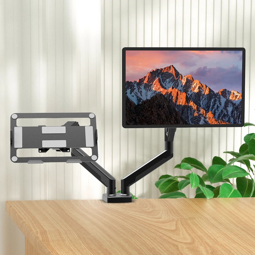 Soporte de Monitor doble con abrazadera C, soporte de escritorio para Monitor, con capacidad para hasta 19,8 libras, Base de montaje con ojal para pantallas de ordenador de 13 a 32 pulgadas - imagen 3