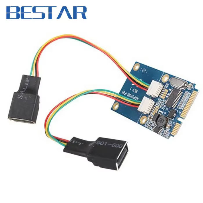 Tarjeta adaptadora dual USB 2,0 USB 2,0 hembra a Mini pcie pci-express PCI-E pci Express para disco Flash USB y tarjeta inalámbrica Wifi