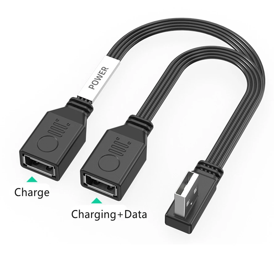Cable de extensión USB de 1 a 2 codos para ordenador, Cable de datos plano de carga rápida de 65W, expansor de coche para teléfono móvil de 10/20cm, divisor Carplay Y - imagen 2