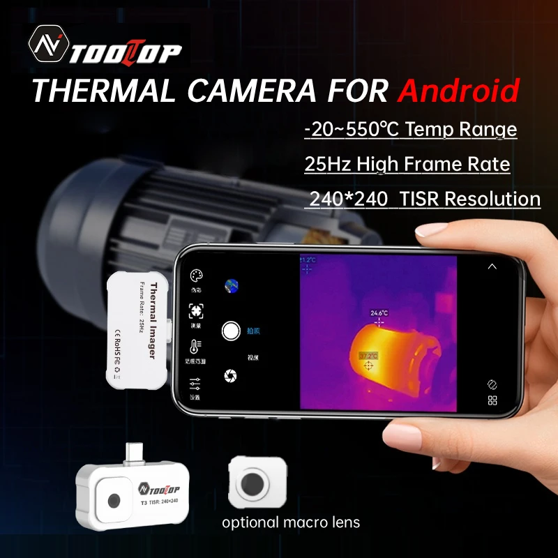 TOOLTOP T3 -20~550 ℃   Cámara de imagen térmica 25Hz alta velocidad de fotograma teléfono móvil cámara térmica tipo C cámara infrarroja TISR 240*240