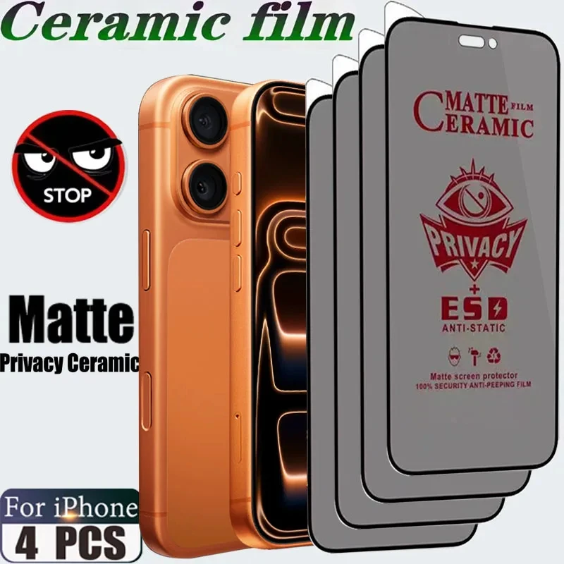 Protector de pantalla de privacidad de cerámica mate, película protectora antiespía para iPhone 17 Pro Max 16 13 11 15 14 12 XR Xs 7 8 Plus Air, 4 Uds.