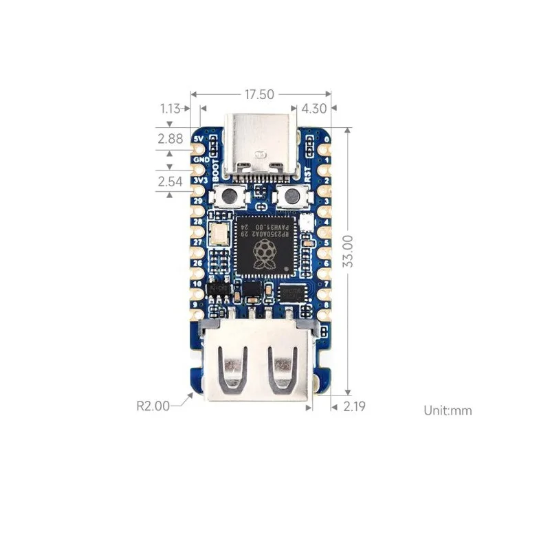 Mini placa de desarrollo RP2350, equipada con una puerto de expansión USB tipo A integrado, compatible con transmisión USB 2.0/1.1 - imagen 4