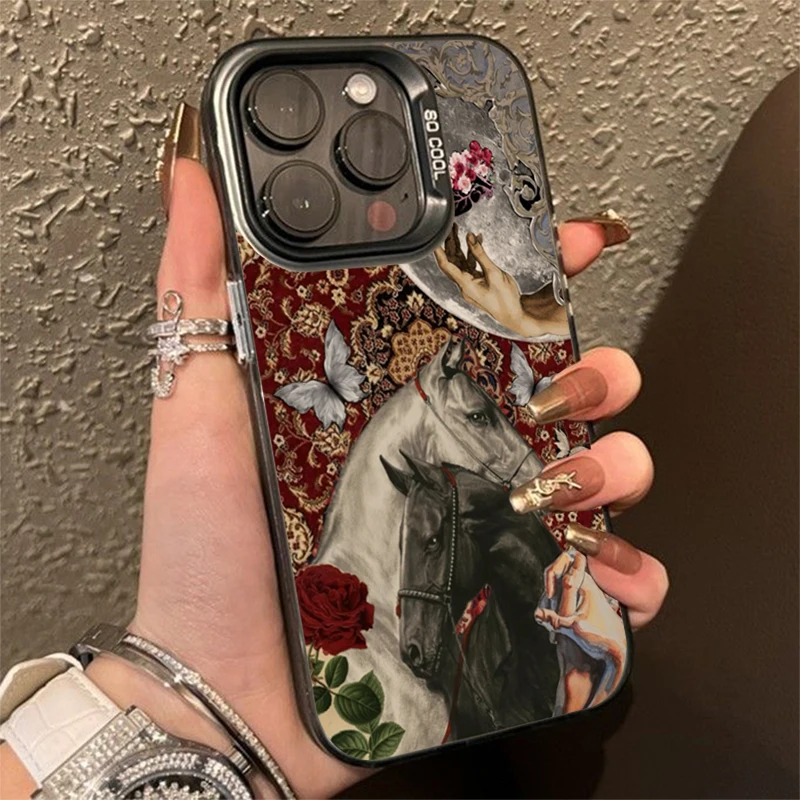 Funda de teléfono con diseño de rosas Vintage de caballos blancos y negros para Xiaomi Mi 11 Lite 5G 14 13 12 15T 14T 13T Poco X7 X6 X5 F6 F7 Pro - imagen 2