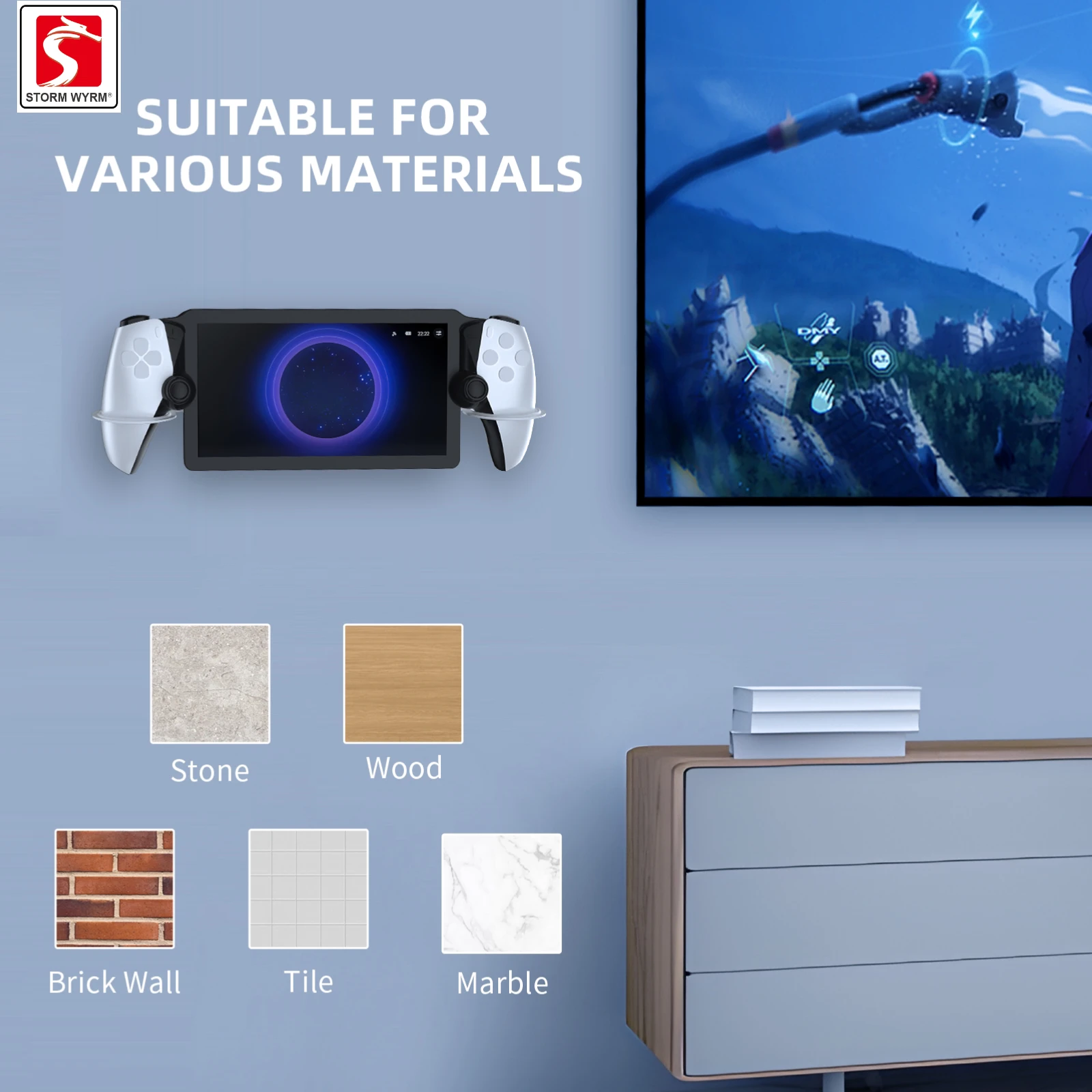 STORM WYRM-soporte de Gamepad de montaje en pared de Metal para PS5 PlayStation Portal, ahorro de espacio y organización de Gamepad PS5215 - imagen 4