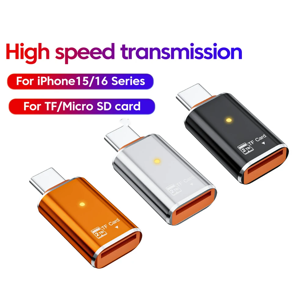 Adaptador de lector de tarjetas tipo C, lector de tarjetas Micro SD TF, adaptador de tarjeta de memoria USB-C para iPhone 15 16 Pro Max Macbook Samsung Huawei