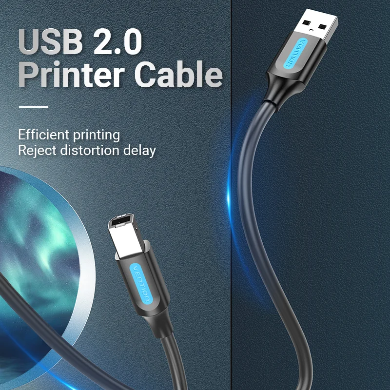 Vention Cable de impresora USB USB 3,0 2,0 tipo A macho a B Cable macho para impresora de etiquetas Canon Epson HP ZJiang impresora USB DAC - imagen 4