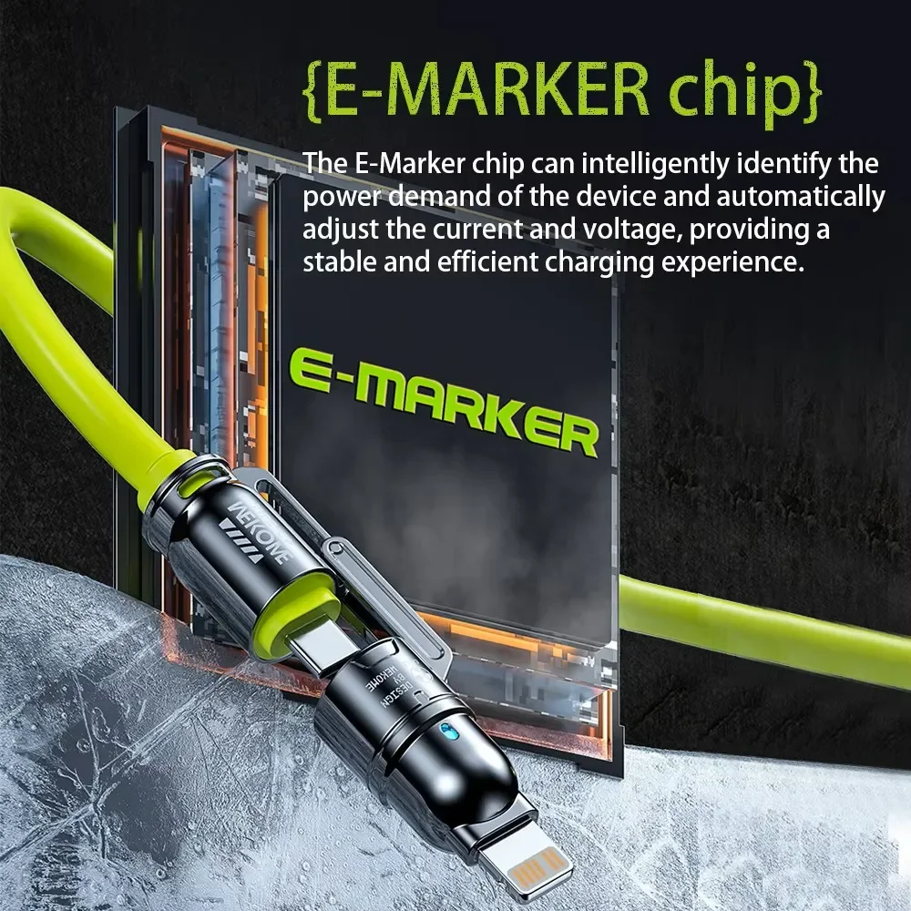 Original WEKOME 4-in-1 Super Fast Charging Mobile Data Cable 240W Silicone Dual Type-C Two Drag Two Charging Cable for iPhone - imagen 5