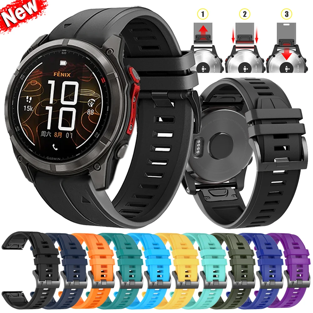 Correa de reloj de silicona QuickFit de 22mm y 26mm para Garmin fenix 8 pro 5X 5 Plus E 7 6 7X Epix Descent G2 Tactix 8 Forerunner 970