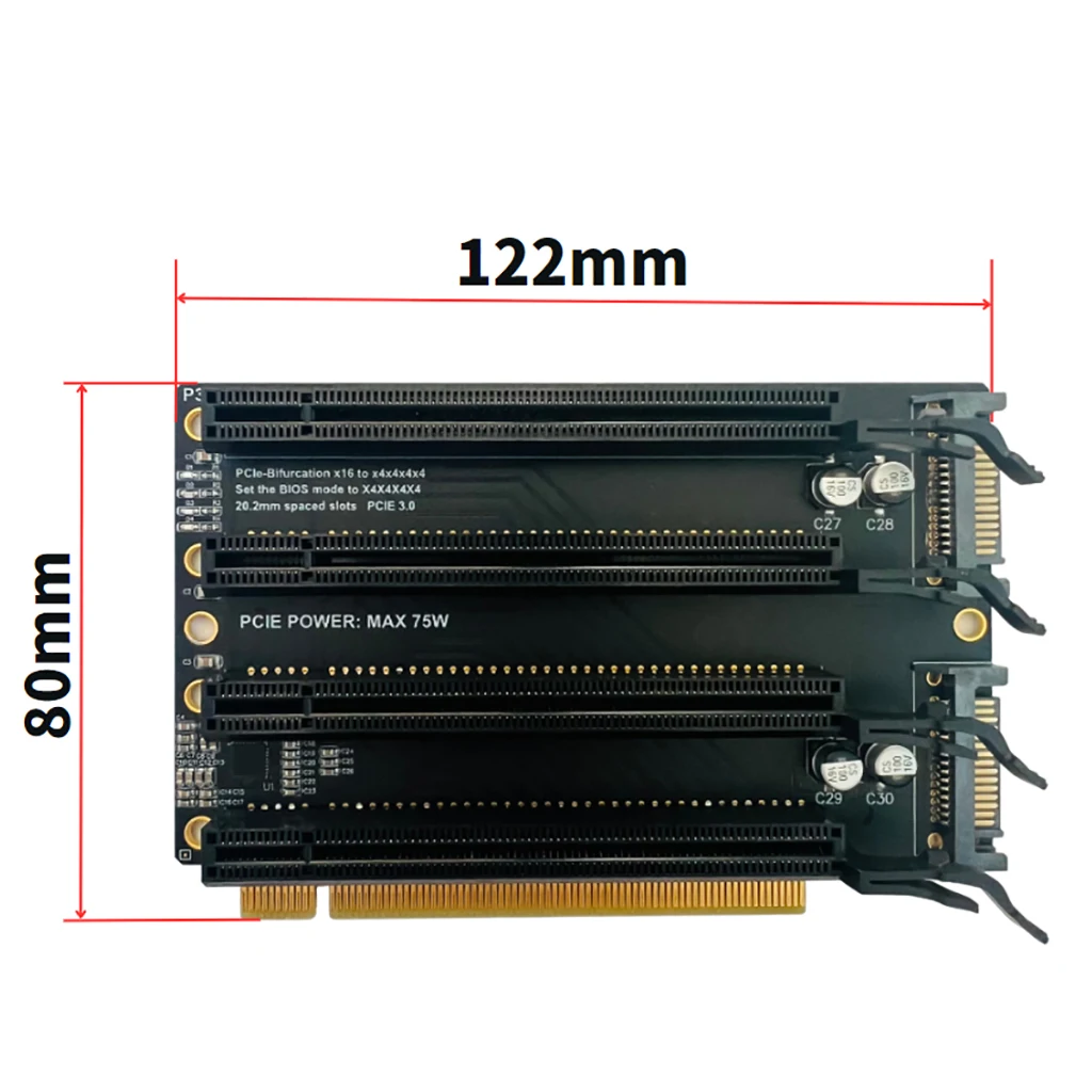 Tarjeta de expansión PCIe-Bifurcación x16 a x4x4x4x4 PCI-E PCI-Express 3,0 x16 1 a 4 Gen3 tarjeta adaptadora puerto de alimentación SATA tarjeta dividida