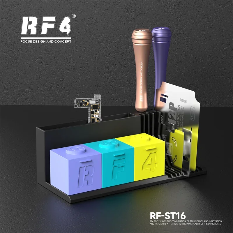 Estante de almacenamiento RF4 RF-ST16 con 3 compartimentos para pasta de soldadura y soporte para plantillas organizador de herramientas de reparación de teléfonos multifuncional - imagen 2