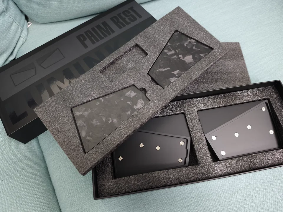 Reposamanos dividido de Metal, reposamuñecas de aluminio personalizado, teclado, reposamuñecas de fibra de carbono, pegatinas antideslizantes, juego Palm Stree - imagen 4