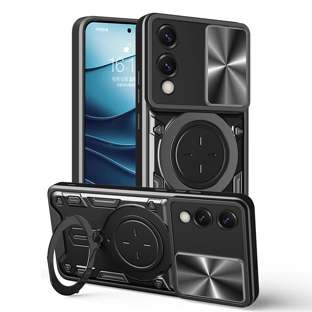 Funda de cámara deslizante para Samsung Galaxy S25 Edge S25 Ultra, Funda protectora con soporte de anillo para Samsung S25 Plus, Capa a prueba de golpes