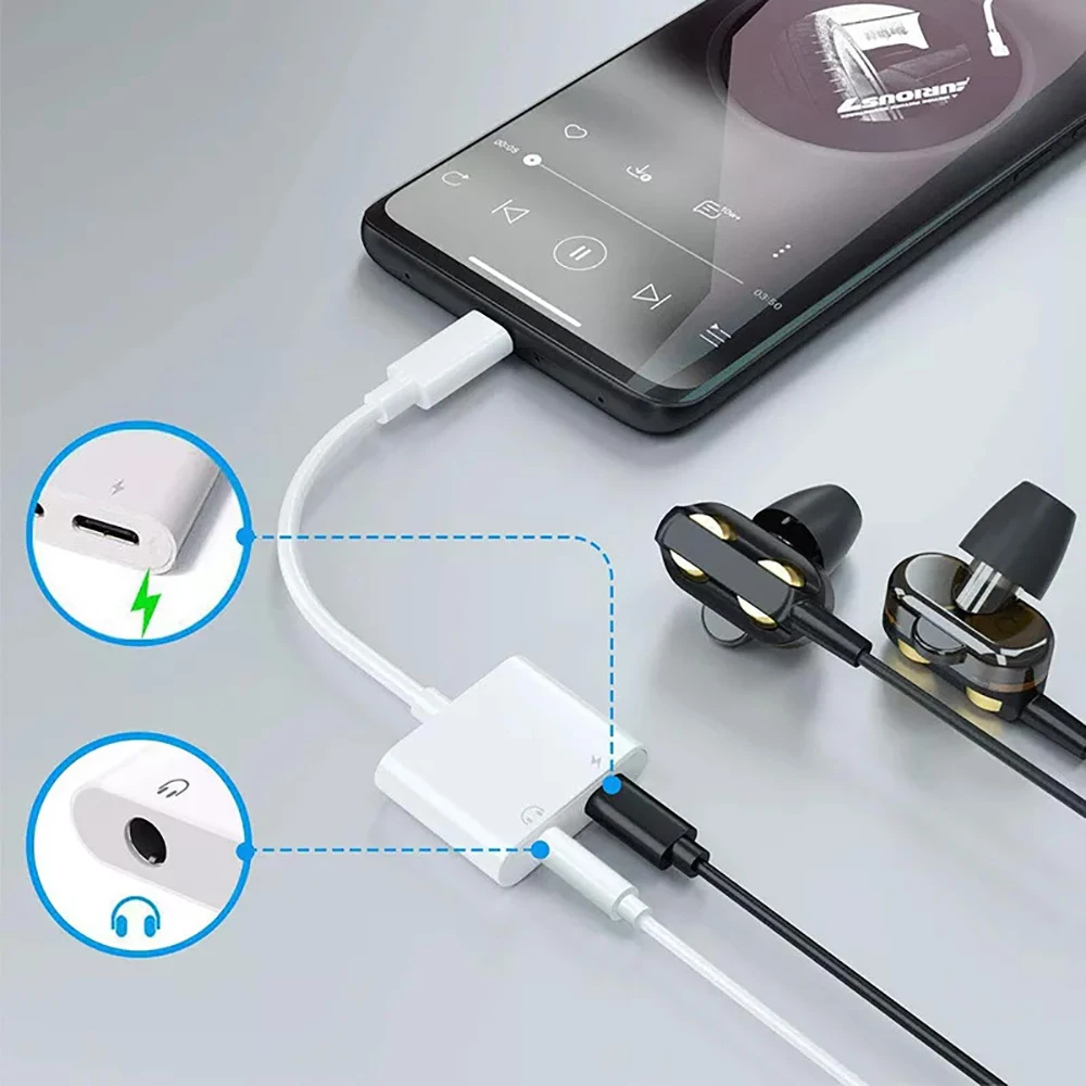 Adaptador de cargador y auriculares USB C a 3,5 mm 2 en 1 tipo C a conector de audio con dongle de carga PD para Samsung Xiaomi Huawei - imagen 3