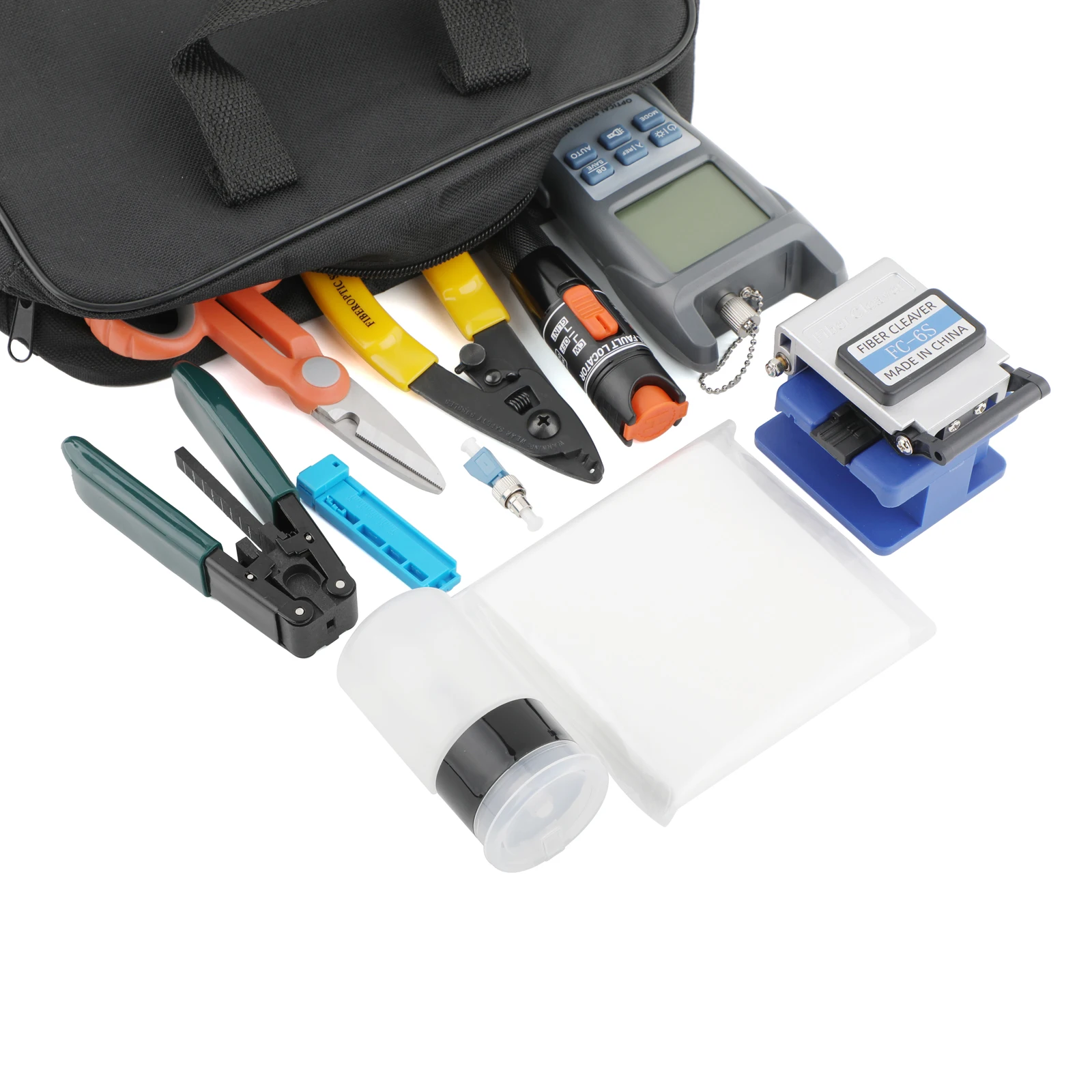 El kit de herramientas de terminación de fibra óptica (9/11 PCS en 1) incluye: cuchilla óptica, medidor de potencia óptica, herramientas de prueba, herramientas de limpieza - imagen 5