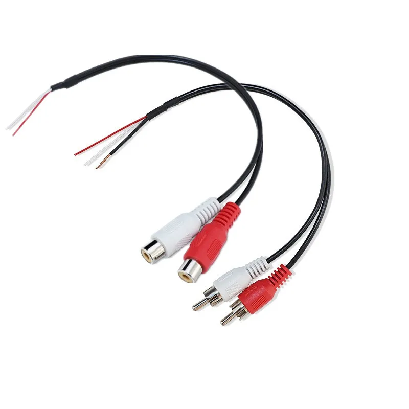 Conector adaptador de enchufe 2RCA a Cable desnudo, extremo abierto, Cable de Audio 2 RCA macho/hembra para amplificador, receptor de Audio y vídeo, altavoces