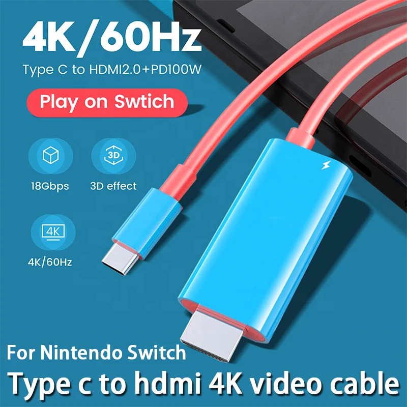 Cable USB C a HDMI para Nintendo Switch OLED 4K @ 60Hz salida 100W PD puerto de carga tipo C a HDMI adaptador para Steam Deck Tablet - imagen 2