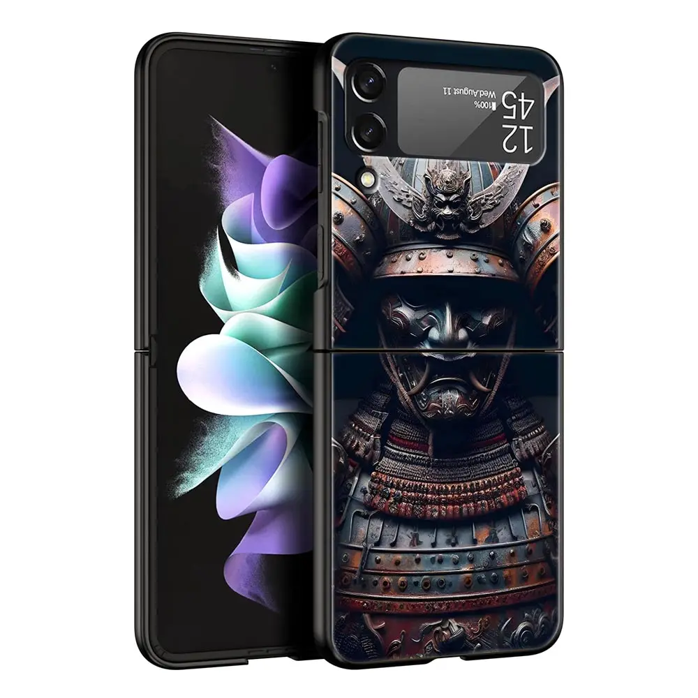 Funda de teléfono japonesa con cara de fantasma samurái para Samsung Galaxy Z Flip3 Flip4 Flip5, carcasa para Z Flip 3 4 5 6 7, funda plegable dura - imagen 3