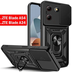 ZTE Blade A54/A34 Funda con armadura deslizante y anillo de lente