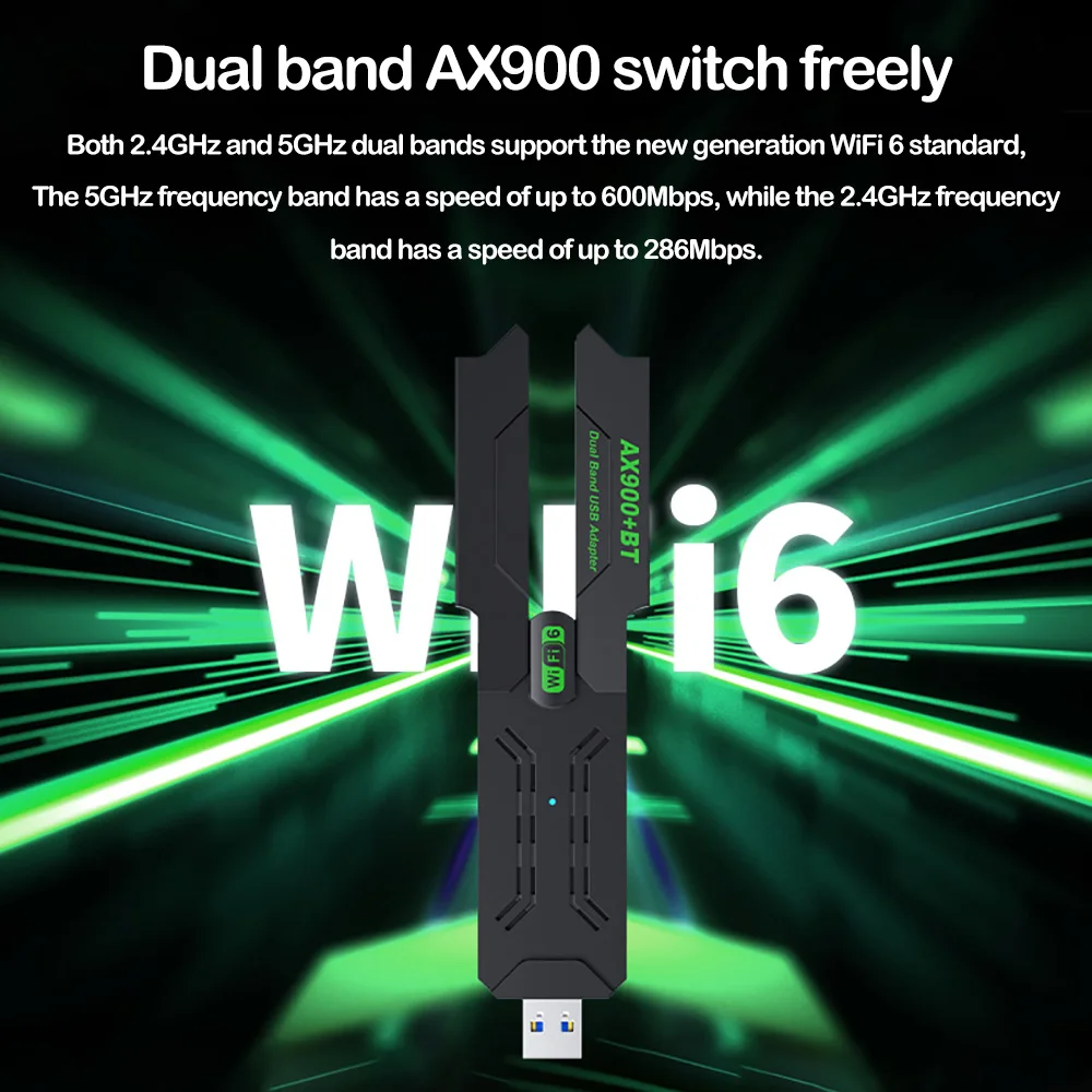 Adaptador 2 en 1 AX900 WiFi 6 Bluetooth5.4, Dongle USB de doble banda, 2,4G y 5GHz, tarjeta de red WiFi USB, receptor Wlan inalámbrico, controlador gratuito - imagen 3