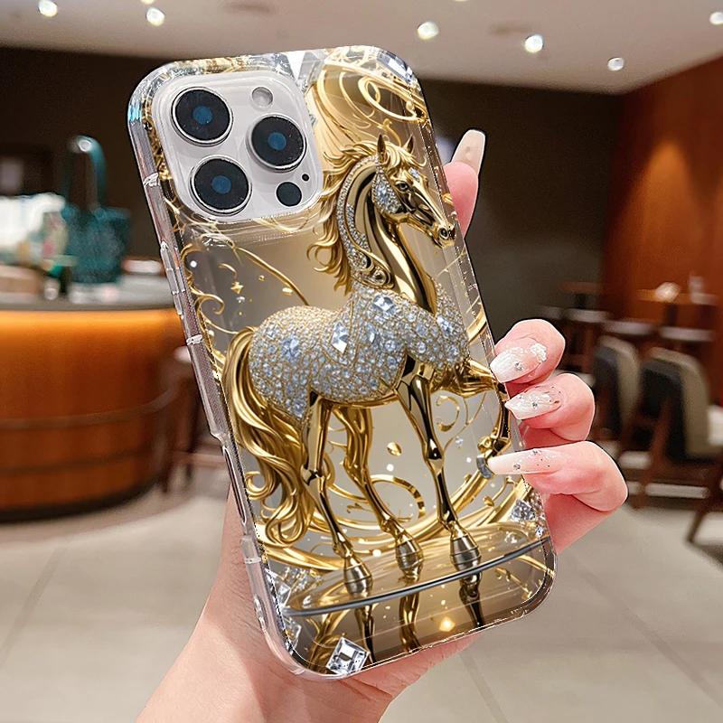 Funda de teléfono con diseño de caballo dorado para Xiaomi 13T Pro Mi 13 T 14 13 12T POCO X6 Pro X5 Pro F7, funda transparente creativa a prueba de golpes - imagen 3