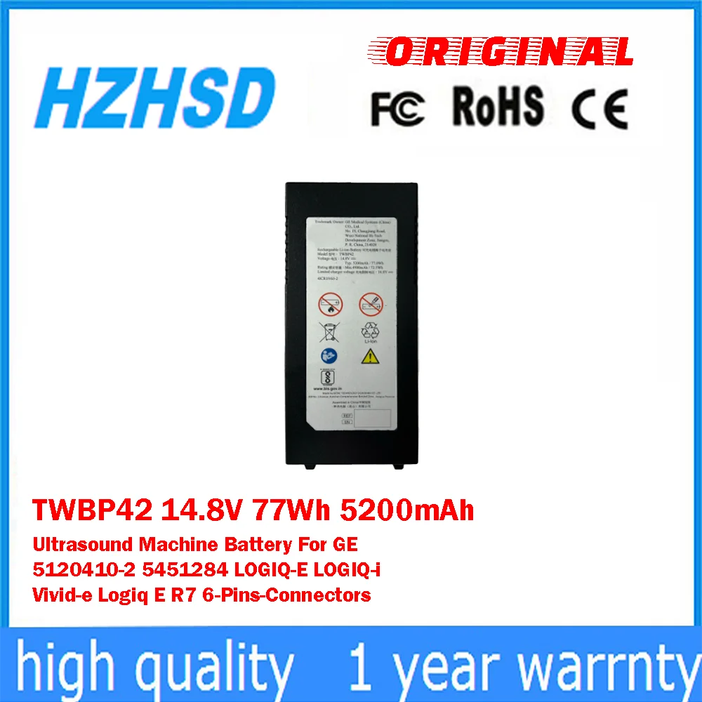 Batería de máquina de ultrasonido TWBP42 14,8 V 77Wh 5200mAh para GE 5120410-2 5451284 LOGIQ-E LOGIQ-i Vivid-e Logiq R7 conectores de 6 pines