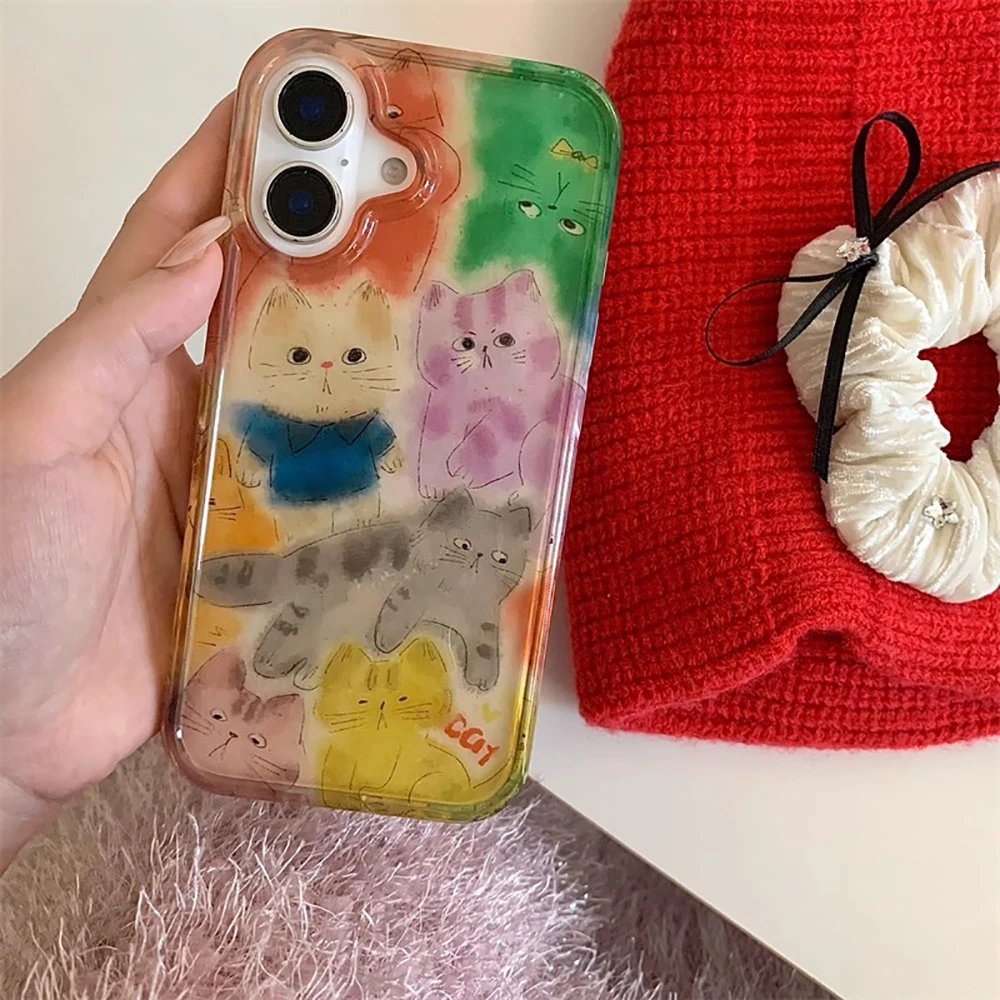 Funda de teléfono con diseño de gatito borroso y grafiti coreano para IPhone 13, 15, 14, 16, 17 Pro Max, funda trasera transparente suave a prueba de golpes - imagen 5