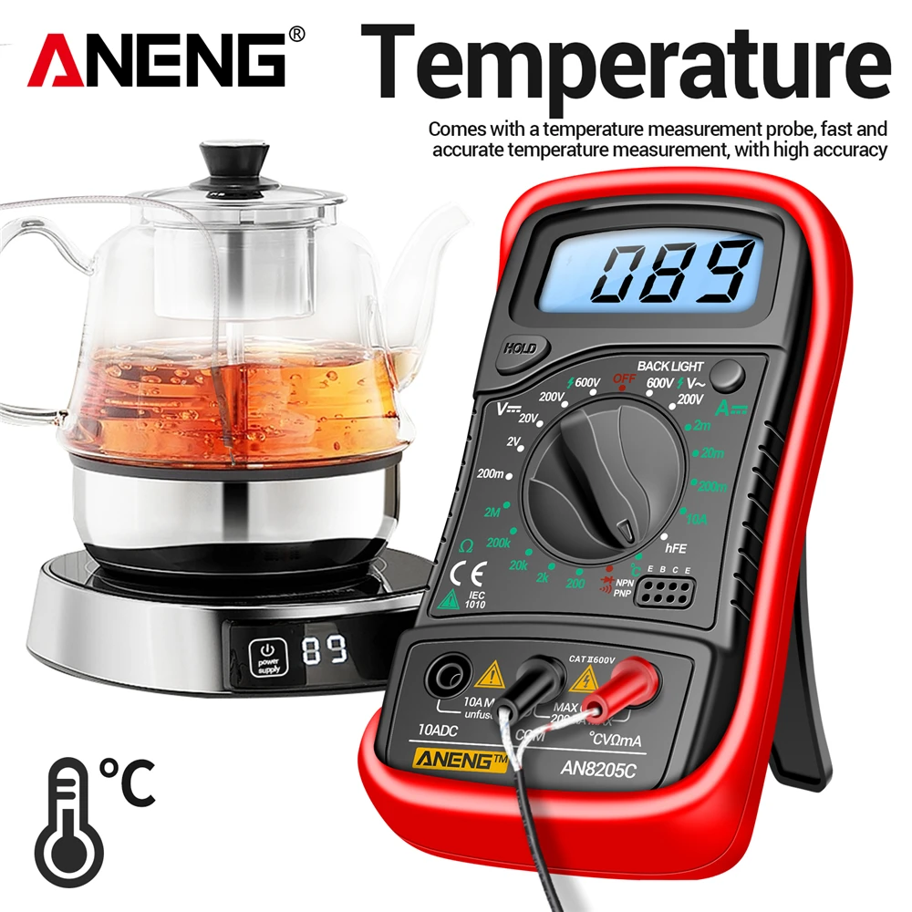 ANENG AN8205C probador de circuito eléctrico de coche multímetro AC/DC amperímetro voltios Ohm multímetro probador medidor herramientas de prueba de triodo hFE - imagen 5