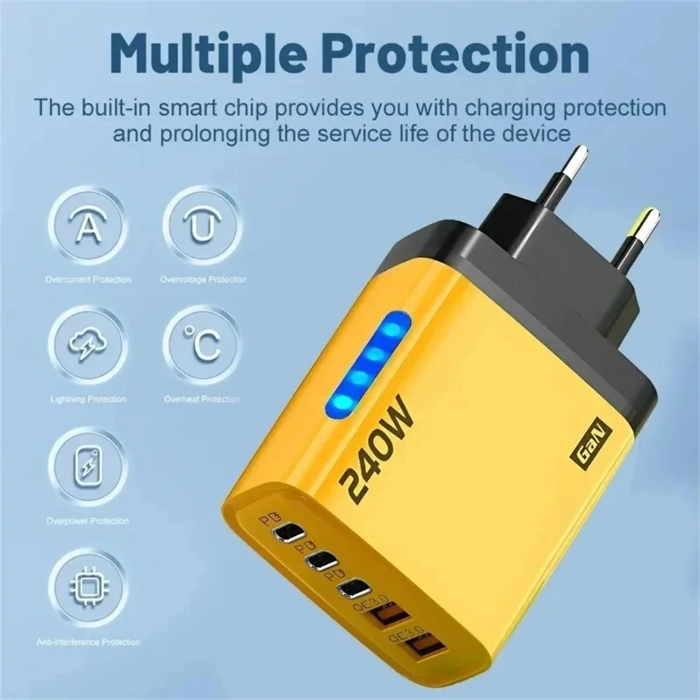 Cargador GaN USB C PD de 240W, carga rápida 3,0 tipo C, cargador de teléfono USB, adaptador de carga rápida para iPhone 16 17 Samsung Xiaomi Huawei - imagen 5