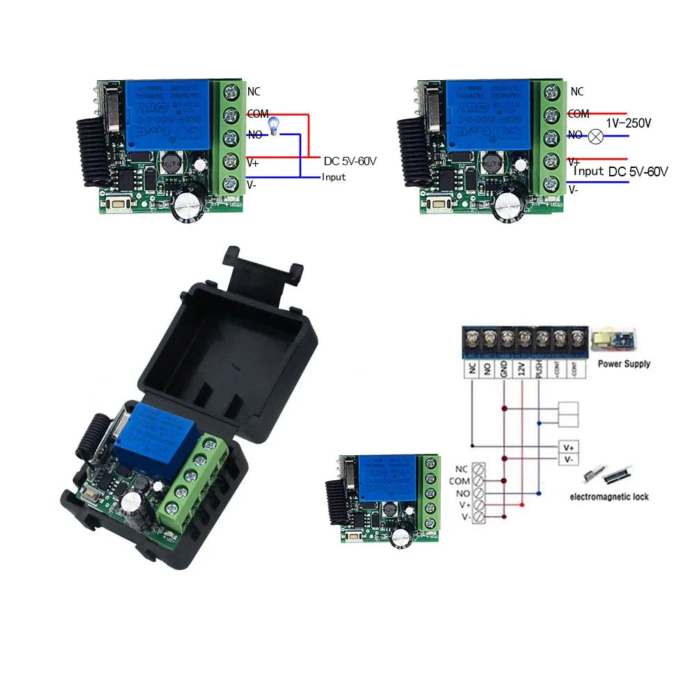 DC 12V 433Mhz RF interruptor de control remoto inalámbrico relé 1CH módulo receptor para puerta LED cerradura electromagnética DIY - imagen 3