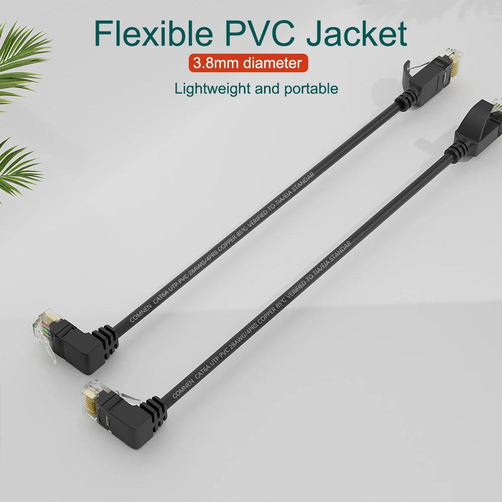 COMNEN Cat6a RJ45 Cable Ethernet de ángulo de 90 grados Cable de conexión delgado de 3,8 mm Cable Lan UTP RJ 45 para panel de conexión a interruptor flexible - imagen 5