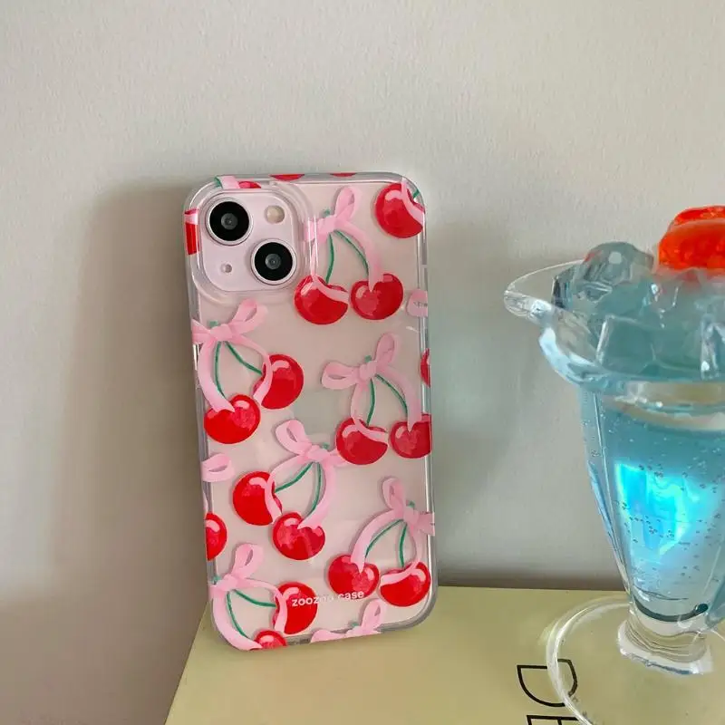 Funda de teléfono de TPU cereza roja de verano para iPhone 16 15 Pro Max 11 12 13 Mini 14 Pro XS XR 7 8 Plus Protector de pantalla a prueba de golpes - imagen 4