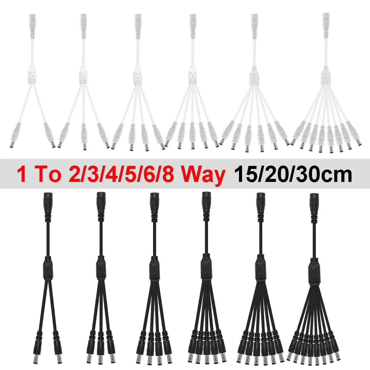 Cable divisor de alimentación de CC, adaptador de corriente de 1 a 2 vías, 5,5mm, 2,1mm, 5V, 12V, conector para tira de luces LED, cámara CCTV - imagen 2