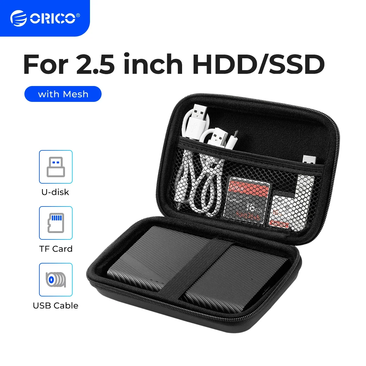 ORICO 2.5 Estuche para disco duro Bolsa de protección HDD portátil para disco duro externo de 2,5 pulgadas/auriculares/disco U Estuche para unidad de disco duro negro - imagen 2