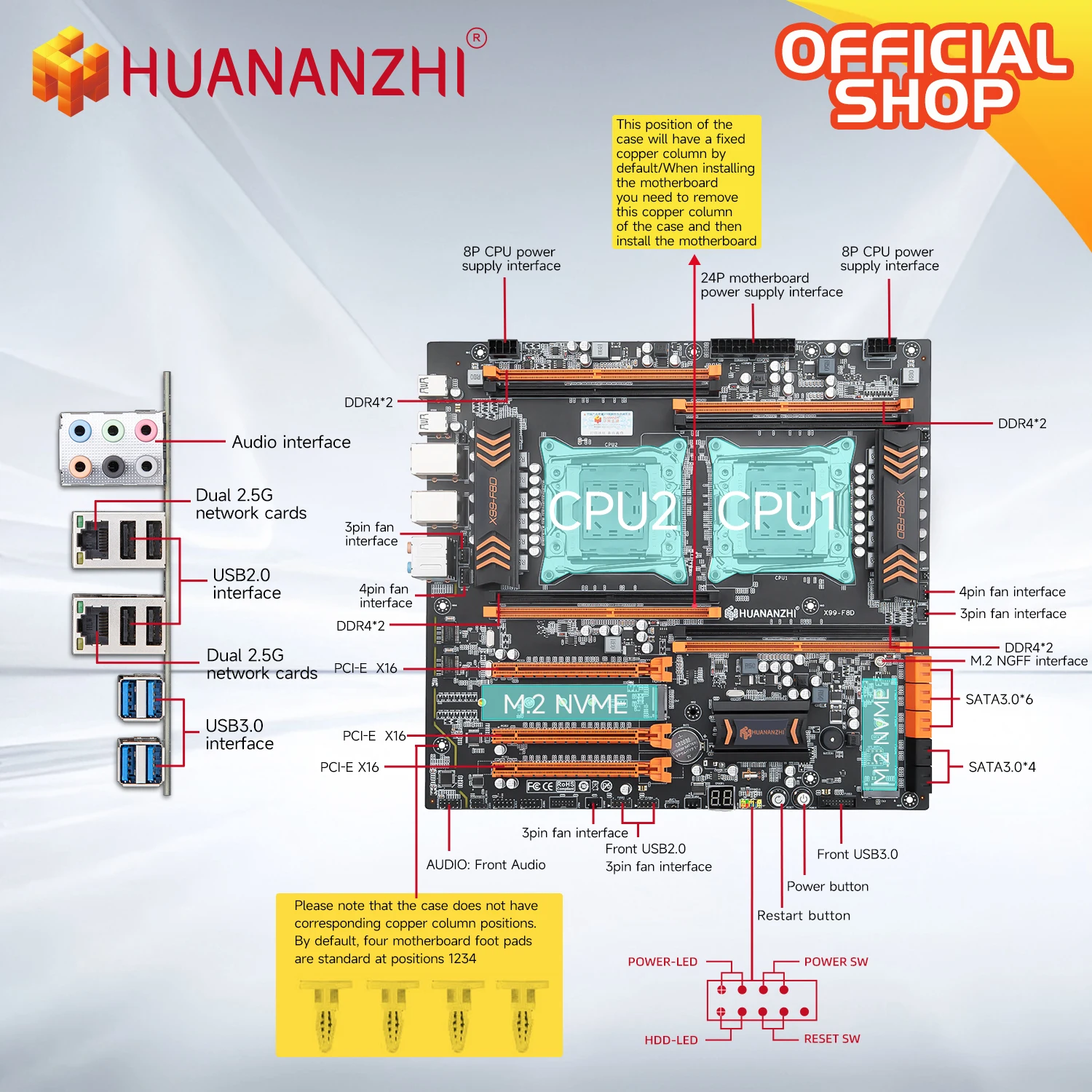 HUANANZHI-placa base X99 F8D LGA 2011-3 XEON X99, compatible con Intel Dual CPU E5 2640 2666 2670 2696 2678 V3V4 DDR4 RECC NVME NGFF RU - imagen 4